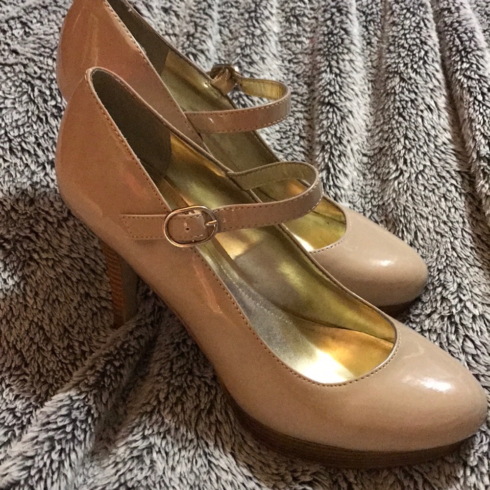 Nude buckle heels
